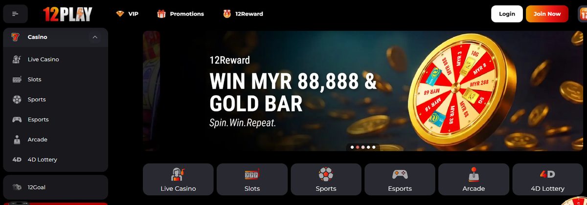 12Play online casino homepage screenshot