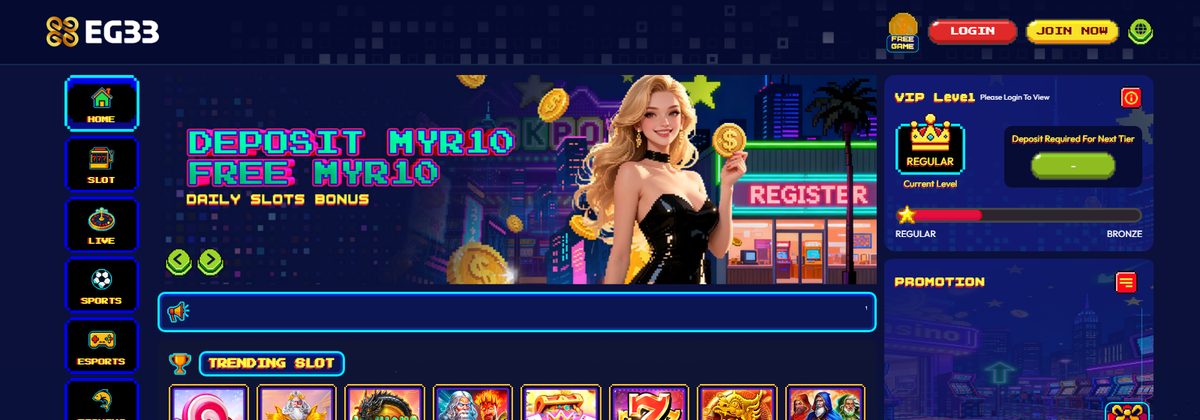 EG33 online casino homepage screenshot