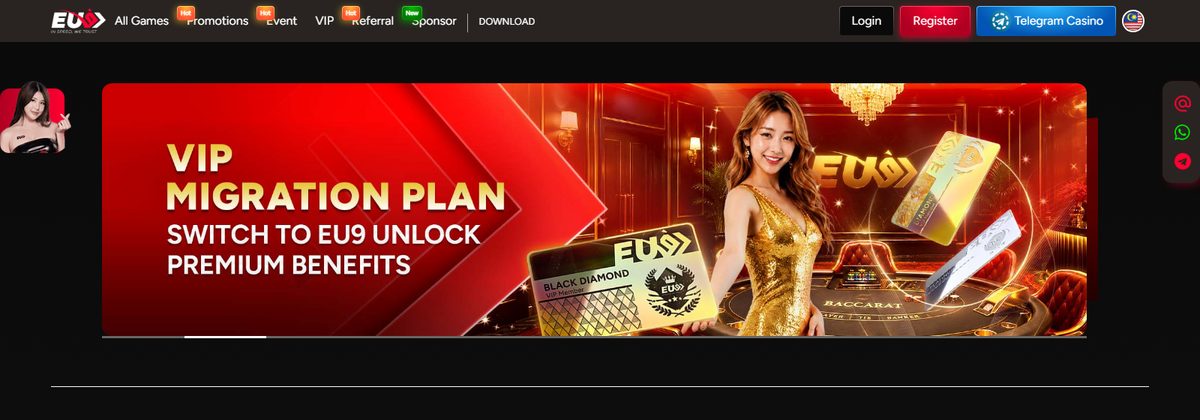 EU9 online casino homepage screenshot