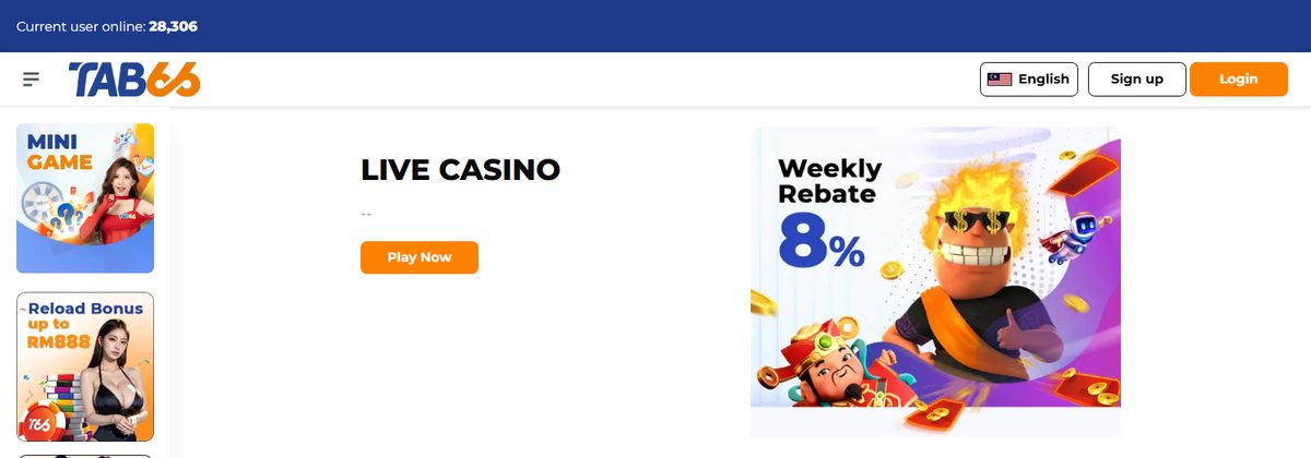 TAB66 online casino homepage screenshot