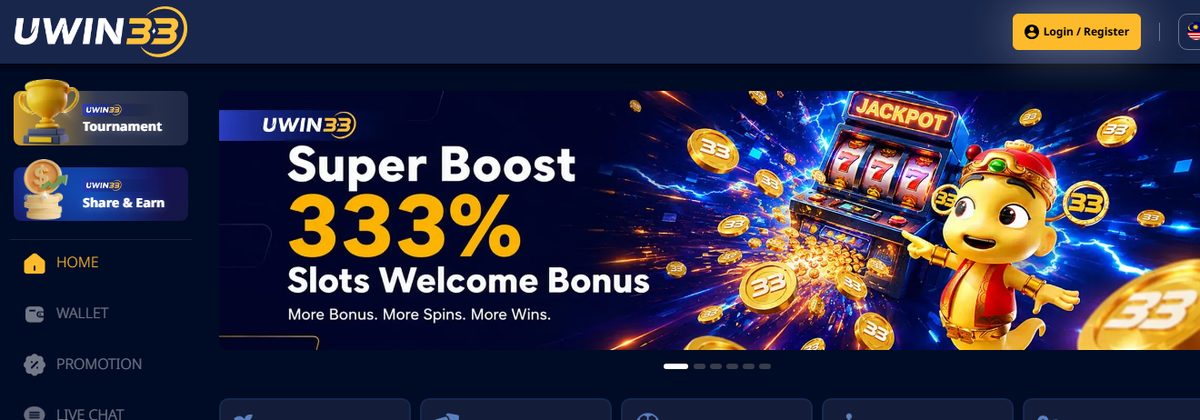 Uwin33 online casino homepage screenshot