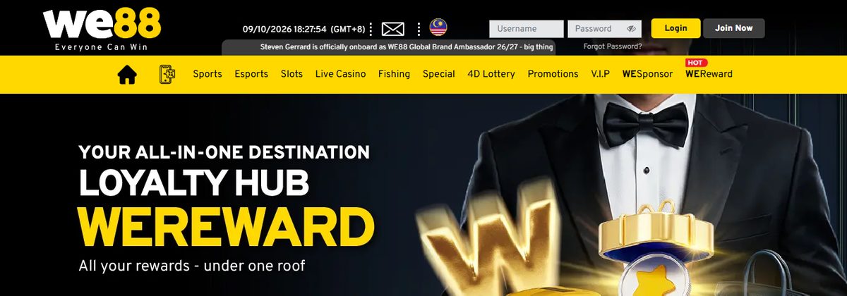 WE88 online casino homepage screenshot